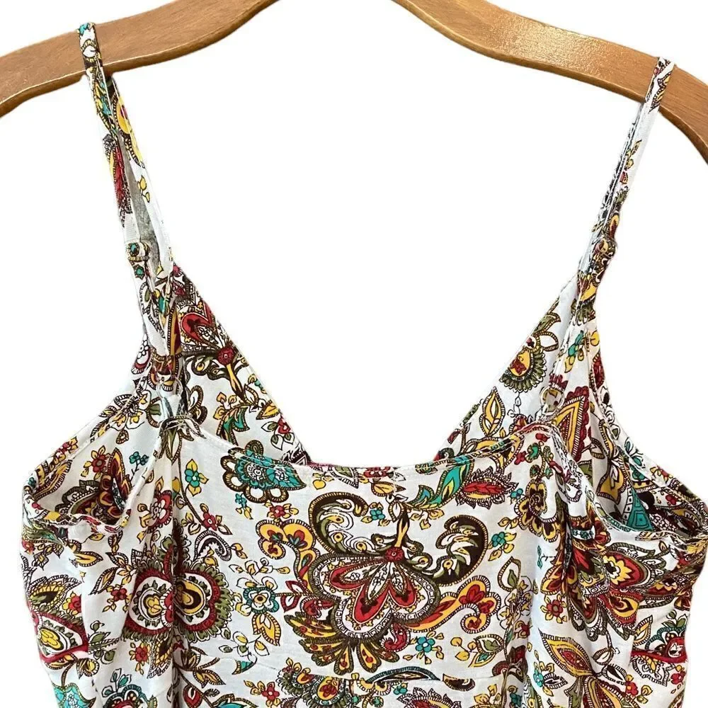 Catch My I Sz L Halter Yellow Red Paisley Maxi Cotton Spaghetti Straps Dress - Picture 4 of 8